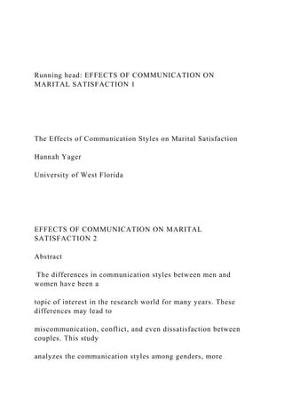 The Impact of breakdown in communication on dissatisfaction within a marital relationship