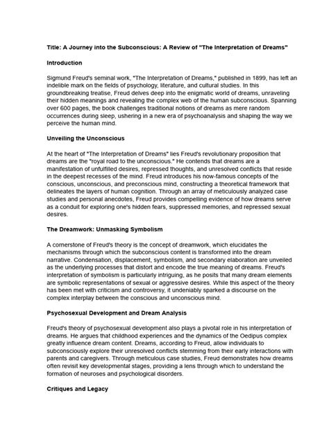 The Intricacies of Dream Analysis: A Journey into the Unconscious Mind